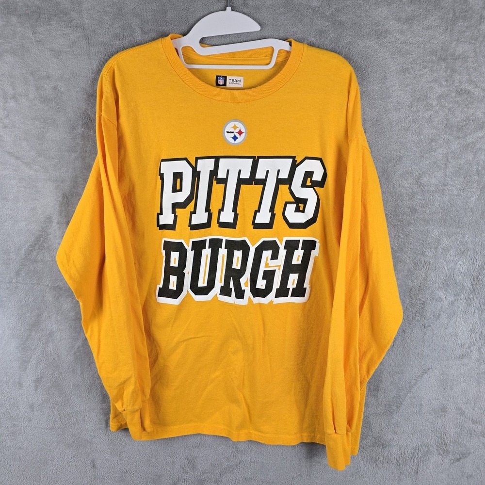 NFL Team Apparel Pittsburgh Steelers Long Sleeve Shirt Gold Mens Large Cotton